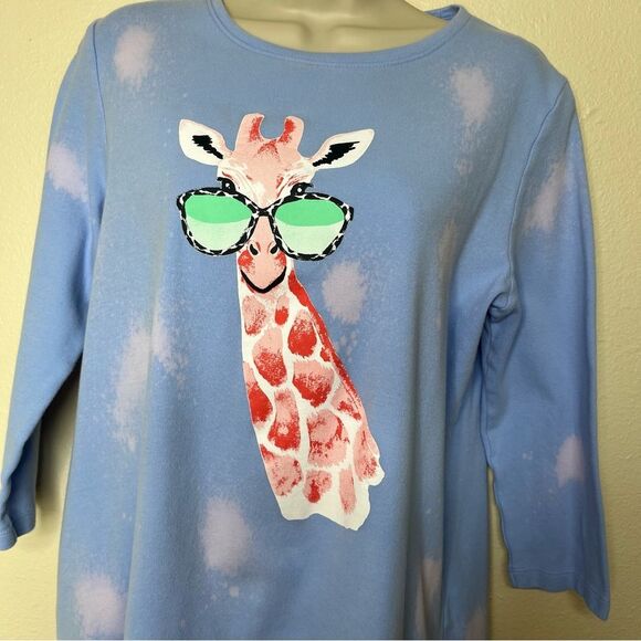 Kim Rogers Perfectly Soft Giraffe Sunglasses Blue Bleach Dyed Shirt Women Medium - Picture 3 of 10
